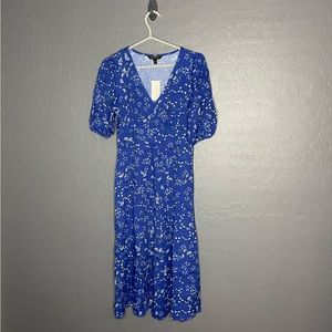 Banana Republic Blue Floral V Neck Dress